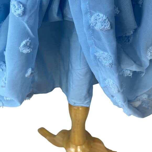 Kirundo Dress Medium Blue New Pom Texture Fit and Flair Short Sleeves - Picture 5 of 10